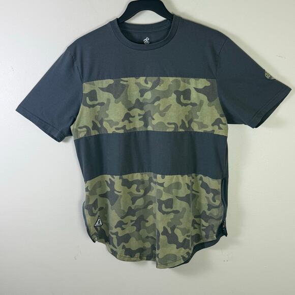 Rocawear Shirt Mens L Gray Camo Print Striped Side Zipper Y2K - Picture 1 of 7